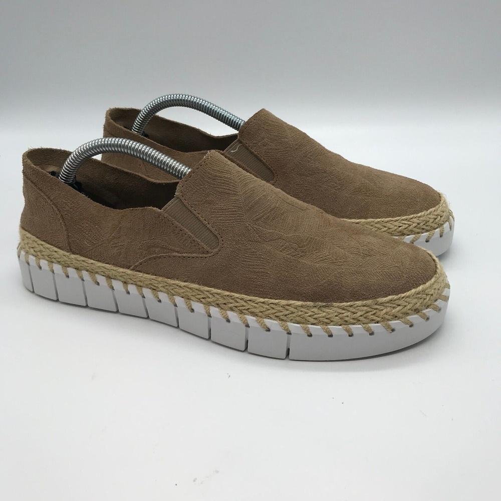 Crevo Skyla Palm Espadrille Suede Leather Deck Shoes Womens size 7M Tan Loafers